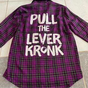 Cakeworthy Disney Emperors New Groove Pull the Lever Kronk flannel button down